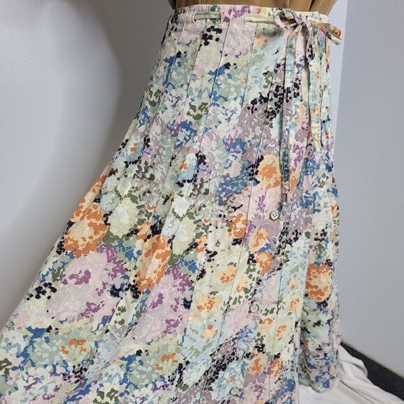 VINTAGE skirt tiny floral cottagecore button drawstring M - Picture 5 of 9